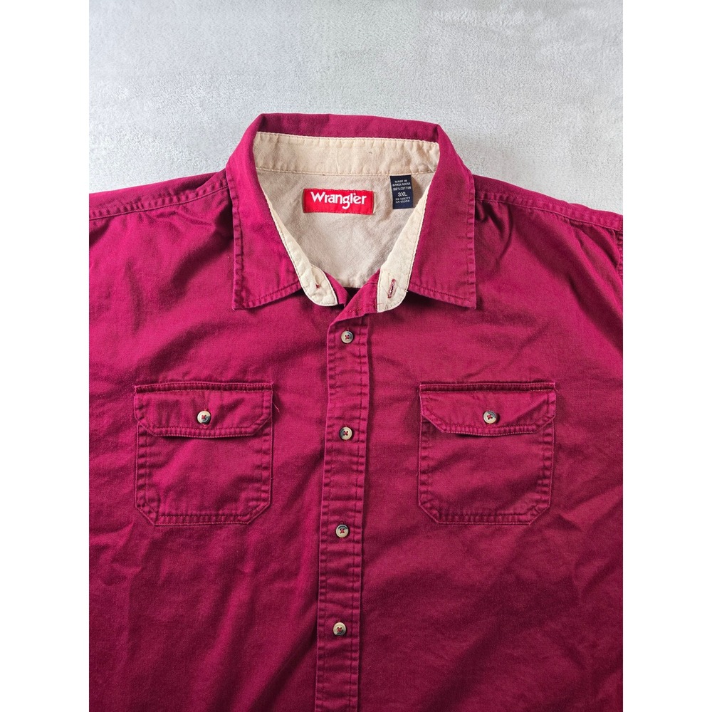 Wrangler Shirt Mens 3XL Red Long Sleeve Button Up Work Chore Heavy *Read